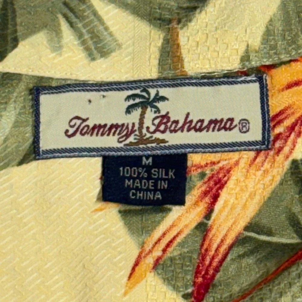 Tommy Bahama Relax Mens Medium Silk Bird of Paradise Tropical Camp‎ Shirt Yellow